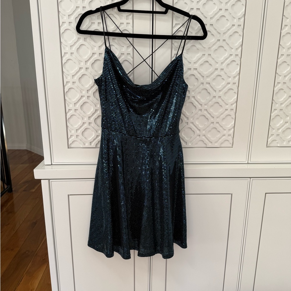 B Darlin Black and Blue Sequin Dress